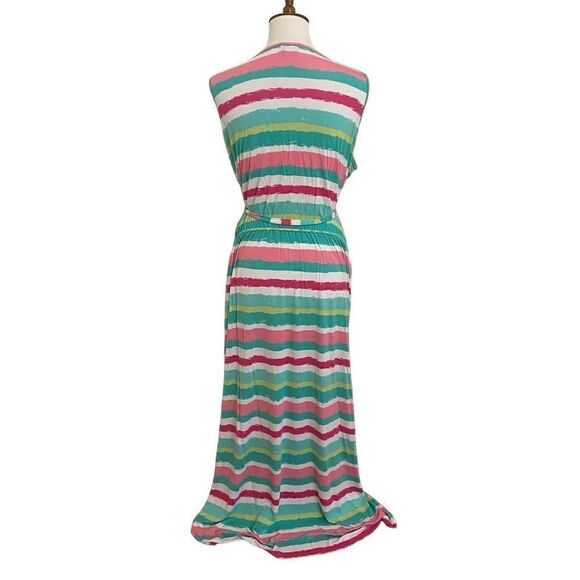 Vineyard Vines Multicolored Painted Striped Maxi Dress Pink Green White XL - Picture 2 of 5